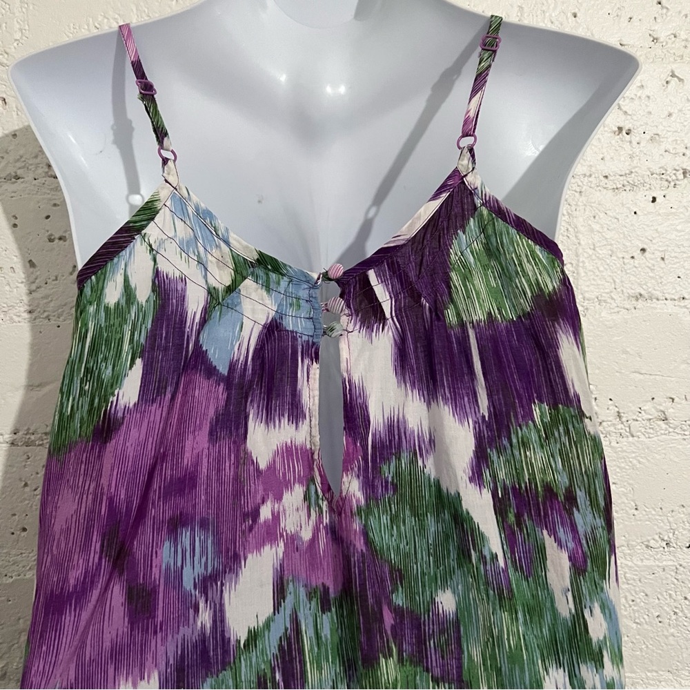 5/$25 Forever 21 Juniors Tank Top L Purple Green Adj Straps Cotton Watercolor - Picture 5 of 6